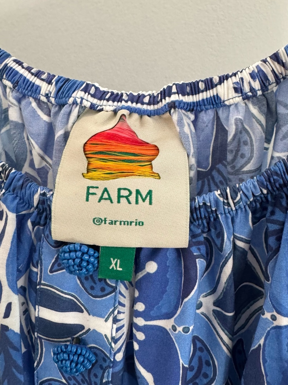 FARM Rio Blue and White Off-Shoulder Printed Maxi Dress - Picture 4 of 4